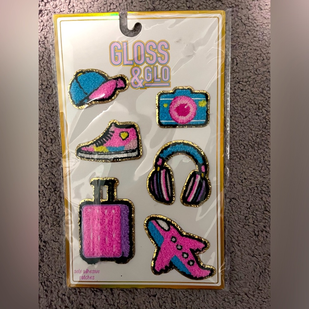 Gloss & Glo self adhesive fuzzy patches - travel themed